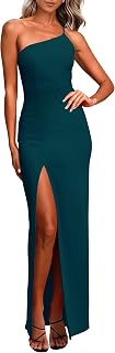 Women's Summer Formal Wedding Guest Dresses One Shoulder Spaghetti Strap High Slit Maxi Bodycon Dress
