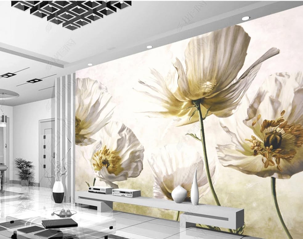 Papier peint intissé coquelicot blanc crée une ambiance zen de salon