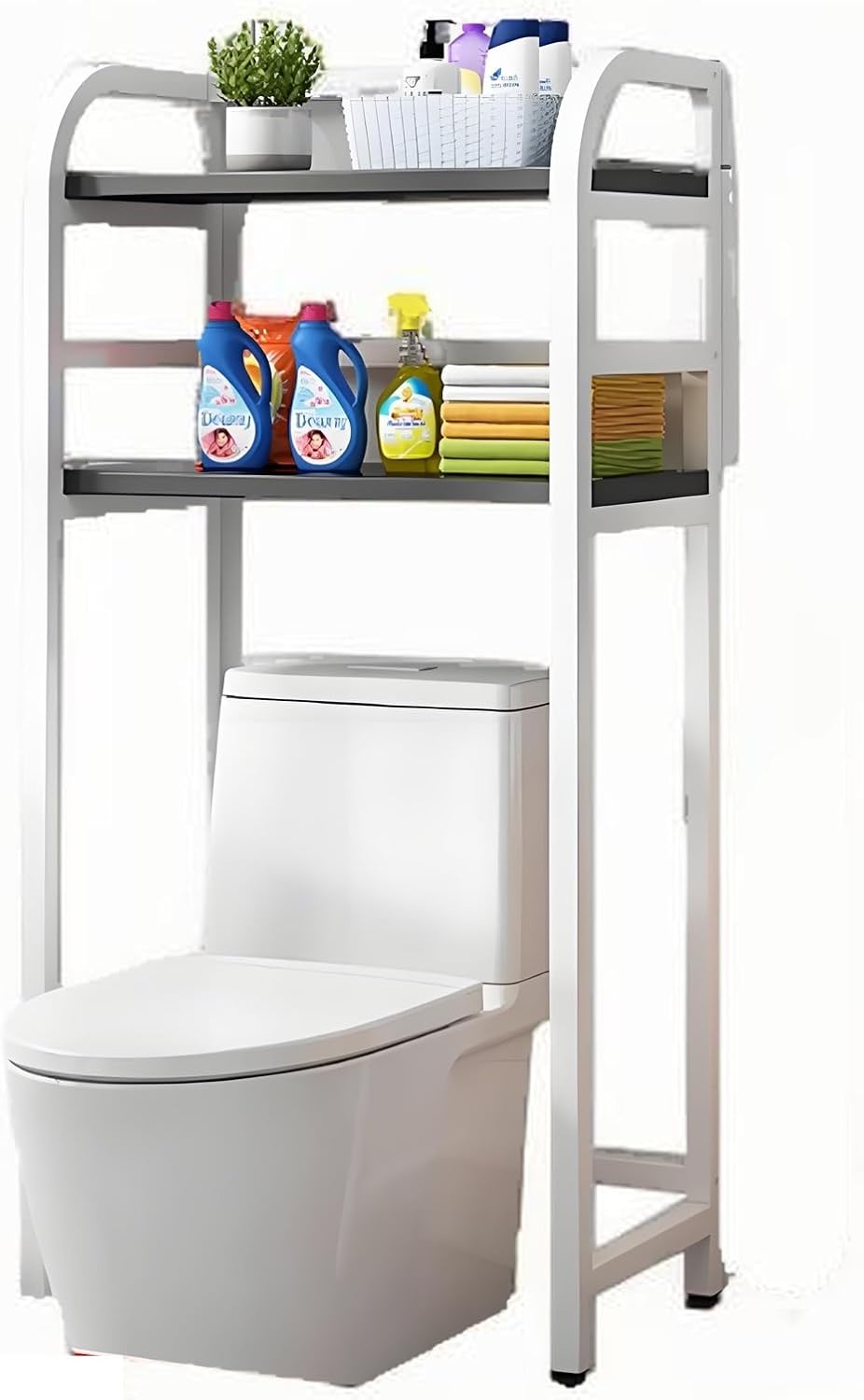 Over The Toilet Storage Cabinet，2-Tier Metal Space Saver Rack Bathroom Organier Unit，Floor Stand Toilet Storage Rack, for Bathroom, Restroom, Laundry(Wood,19.6x51.1inches/50x130cm)