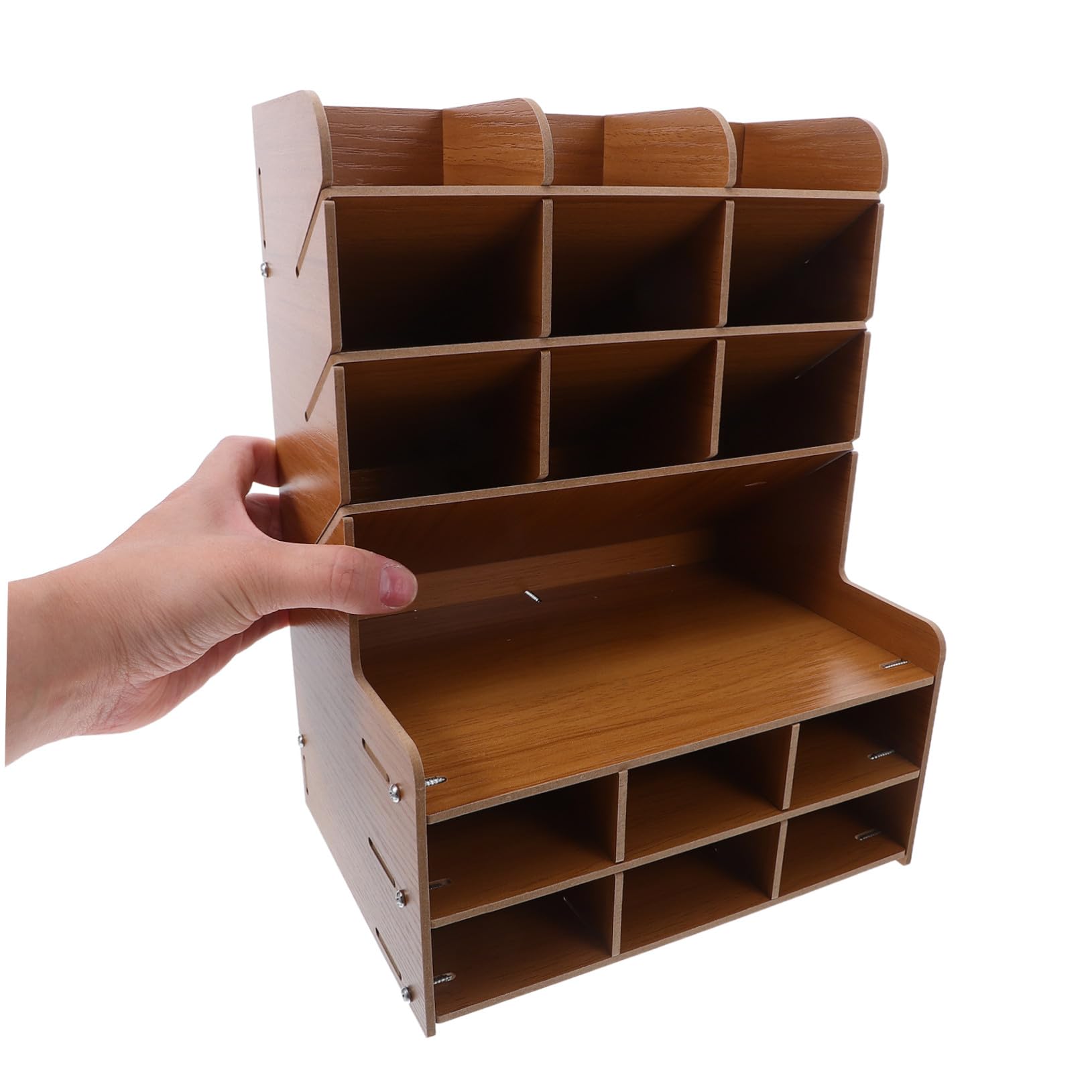 Angoily Portapenne in Legno per Scrivania con Scomparti per Matite Righelli e Gomme Contenitore Organizer da Scrivania in Legno Massello per Cancelleria