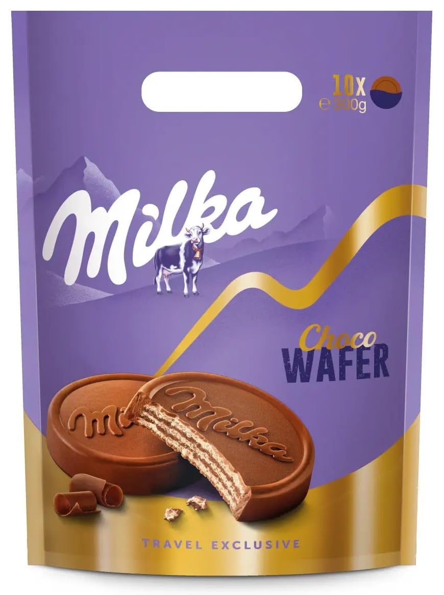 Choco Wafer, Travel Exclusive, Crunchy Treat Featuring Three Layers Of Light, Crisp Wafer Filled With Delicate Alpine Milk Chocolate 10 X 30g (Product Of Germany) From Decadent Foods