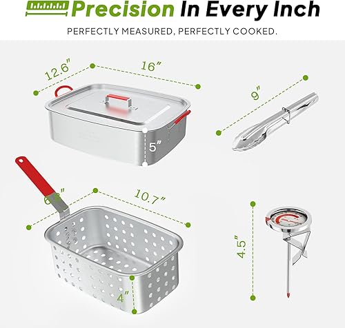 Miniatura 2 de Freidora de propano de 18 cuartos de galón  Freidora de pescado al aire libre con 2 cestas, pinzas, tapa y termómetro  Freidora de aluminio  Ideal