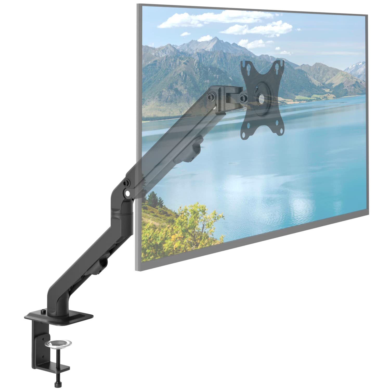 ACROPAQ - Braccio monitor - Braccio a molla, Girevole 360°, Per schermi da 17-27 pollici, Veloce da montare - Monitor arm, Braccio monitor scrivania - Nero