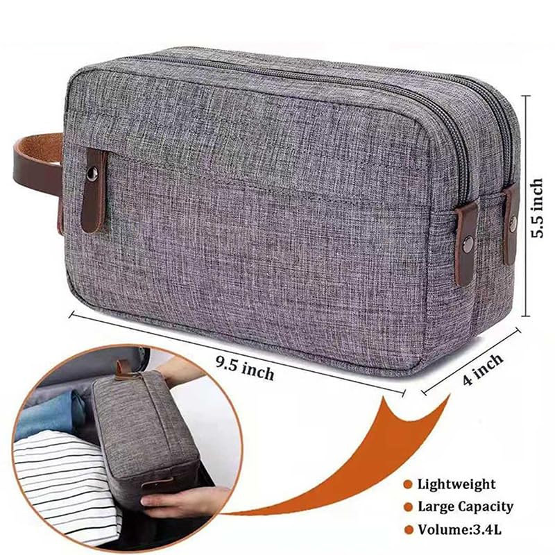 Beauty Case Casual in Tela con Manico in Pelle, Borsa da Viaggio per Uomo, da Bagno e da rasatura, Organizer Impermeabile per Articoli da Toilette da Donna.