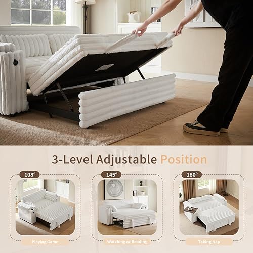 Miniatura 63 de sofá cama de terciopelo de 58 pulgadas, convertible 3 en 1 con bolsa de almacenamiento y respaldo ajustable, perfecto para espacios pequeños, sala 7
