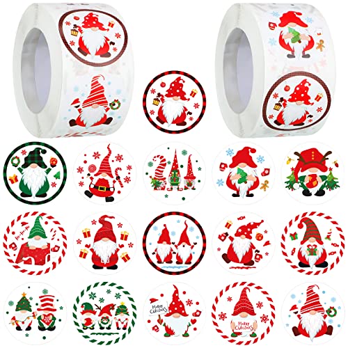1000 Pcs 1.5 Inch Christmas Envelope Stickers Gnome Assortment Holiday Roll Sticker Christmas Label Tags Round Stickers for Card