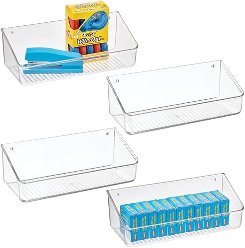 mDesign Bandeja organizadora de almacenamiento de plástico para el hogar con cinta autoadhesiva, estante colgante para paredespuertas en la entrada,