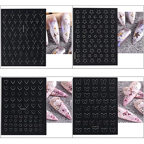 Changar 6 Sheets Hollow Out Nail Stencil Sticker For Nail Art Spray Paint Decals Star Butterfly Bear French Design Gel Polish Manicure Template #TOP4