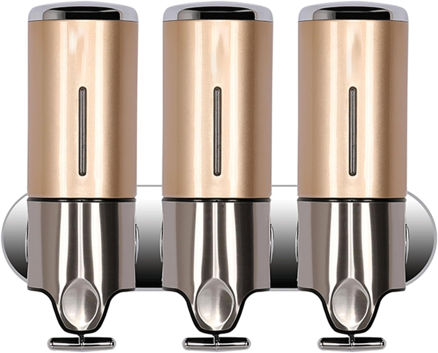 3 in 1 Chamber Shower Soap Dispenser Wall Mounted No Drill Dispenser for Shower Wall Shampoo Conditioner Dispenser Bathroom Hotel, Gold-3