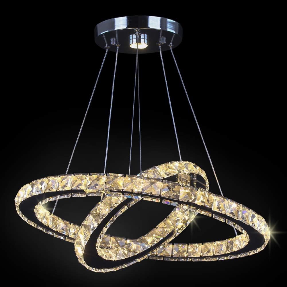 One-Day Sale: Up to 50% Off LED Chandelier Modern Contemporary 2 Rings Pendant Light Adjustable Stainless Steel Crystal Ceiling Lighting Fixture for Bedroom Living Room Dining Room (Warm White) Best Quality 🔥 LED Chandelier Modern Contemporary 2 Rings Pendant Light Adjustable Stainless Steel Crystal Ceiling Lighting Fixture for Bedroom Living Room Dining Room (Warm White)