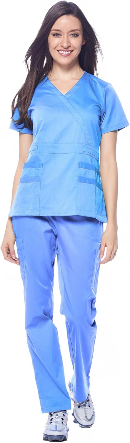 Dagacci Medical Uniform Women's Scrub Set Stretch and Soft Y-Neck Top and Pants