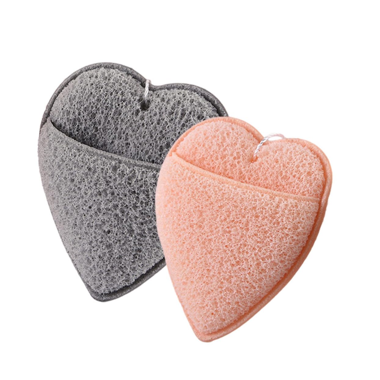 DECOMELODY 2Pcs Heart Shape Facial Cleansing Sponge Gentle Makeup Removal Pads for Daily Use Deep Pore Cleansing Exfoliating and Impurity Removal Safe for All Skin