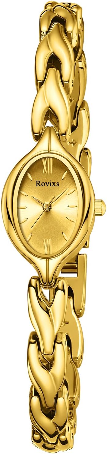 Rovixs Small Elegant Womens Quartz Watch, Japanese Movement, Classic Vintage Ladies Dress Watch, Water Resistant, Adjustable Bracelet with Tool