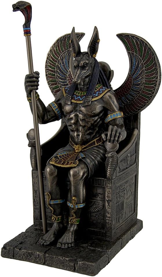 Veronese Design 10 5/8" Tall Egyptian God Anubis Sitting on Throne Statue Cold Cast Resin Antique Bronze Finish Sculpture