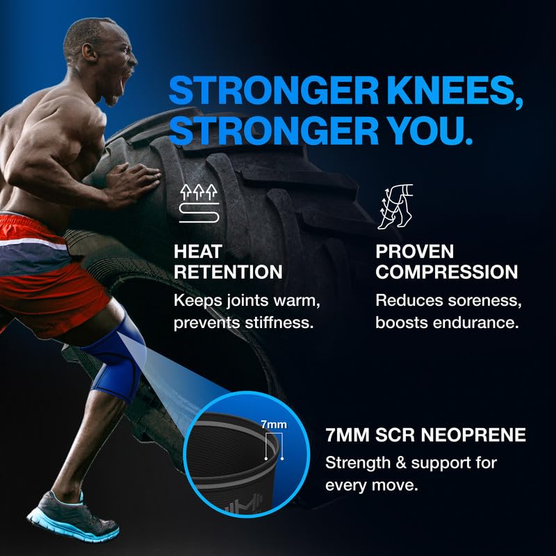 Image of Modvel 7mm Neoprene Knee Sleeves for Men & Women Weightlifting & Powerlifting - Compression Knee Sleeve Support for Squats, Gym, Training - USPA, IPL Approved - X-Large Blue (Pair)