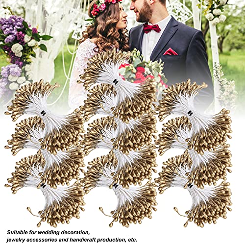 Cyrank 3mm Double Heads Flower Stamen, 900PCS Gold Artificial Flower Stamen Pistil, DIY Pearl Flower Stamen - Image 3
