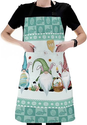 Chucoco Delantal de cocina de primavera con gnomo, impermeable, ajustable, para mujeres y hombres con bolsillos