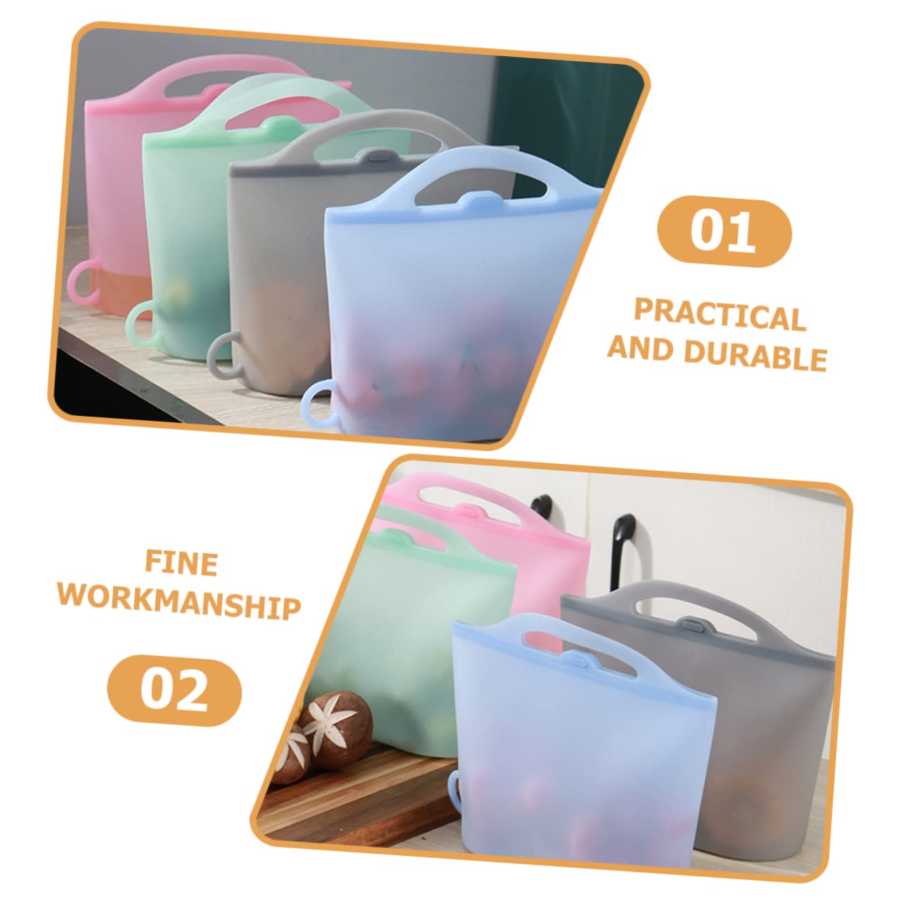 ABOOFAN Bolsas de Silicona para Almacenar Alimentos Reutilizables, Capacidad 1000ml, 4 Piezas, Resistentes al Frío y Calor, Aptas para Congelador y Conservación
