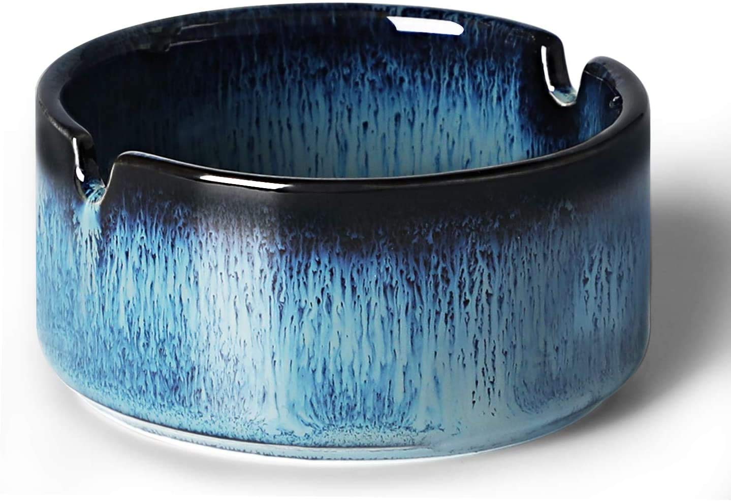 Small Ceramic Ashtray-2Pack, Ash Holder for Smokers 3-Inch (Gradient Blue)