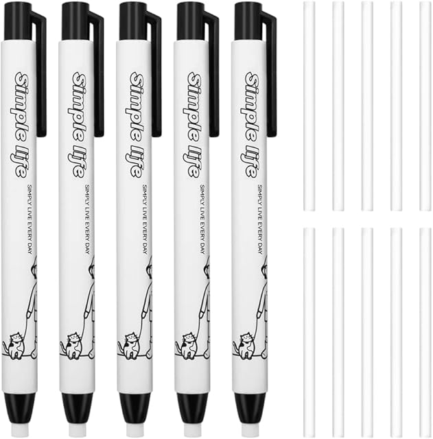 5Pcs Retractable Click Eraser with 10Pcs Refill Erasers, Refillable Pen Shape Rubber, Press Type Mechanical Eraser for Kids Students Painting Writing