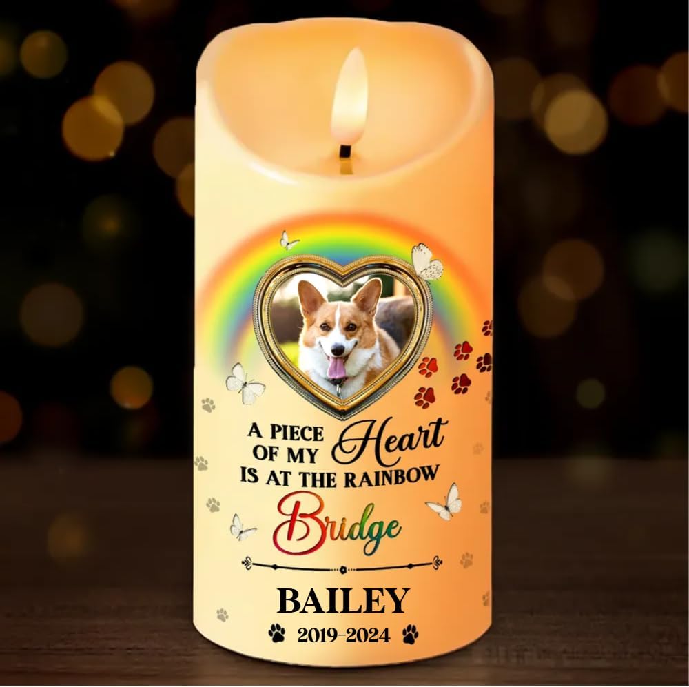Personalized Photo Pet Memorial Flameless Candle, LED Candle Pet Sympathy Gifts for Loss of Dog Cat, Remembrance Pet Christmas Gifts, Bereavement Candle for Pet Owner Loss of Pet