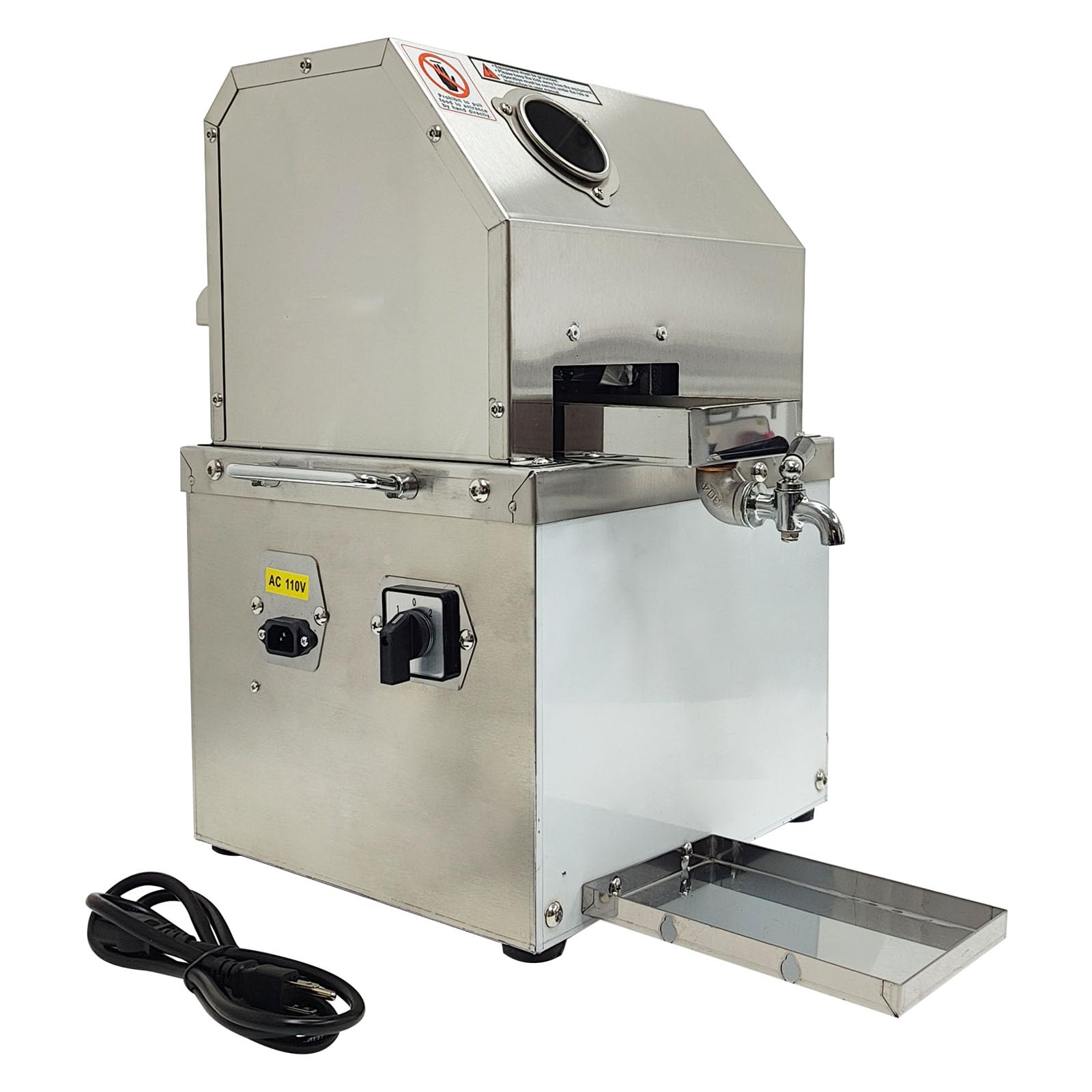 LGXEnzhuo 110V Electric Sugar Cane Juicer Machine, 800W Stainless Steel Desktop Sugarcane Press Juicing Crusher Extractor, with 3 Rollers for Home and Commercial