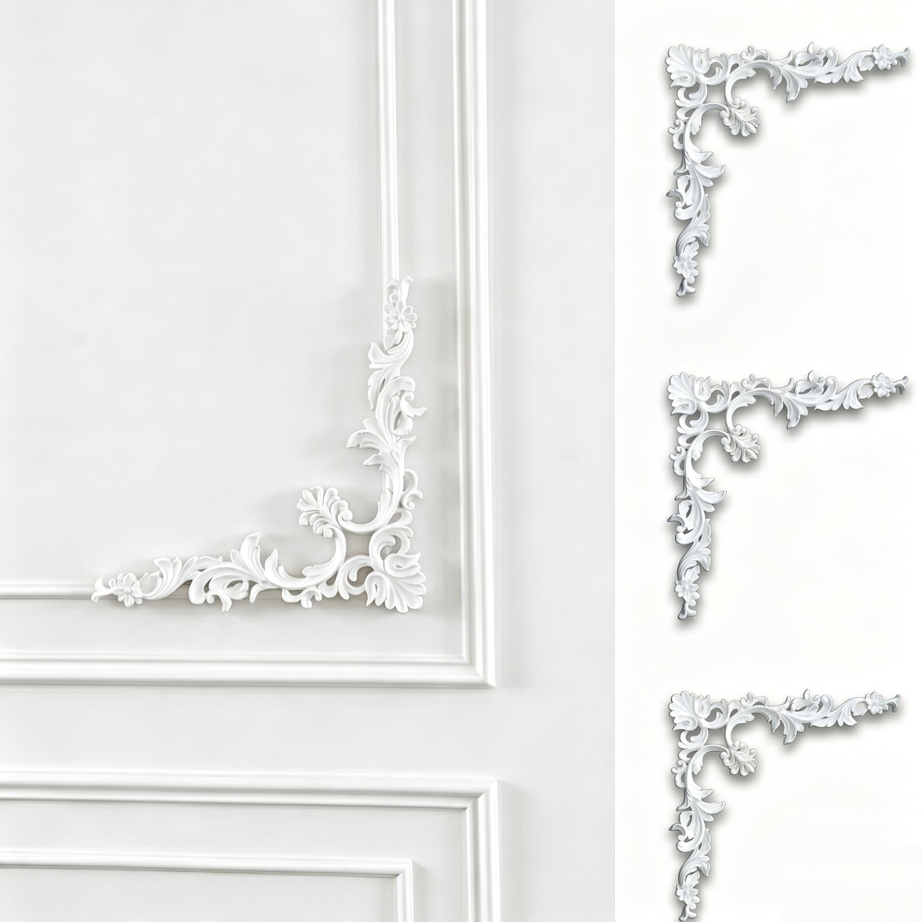 4 PCS Angolari Decorativi per Pareti E Soffitti in PU Modanature Angolari 3D con Decorazioni Floreali Profili Decorativi Verniciabili per Cornici E Angoli Elegante Finitura