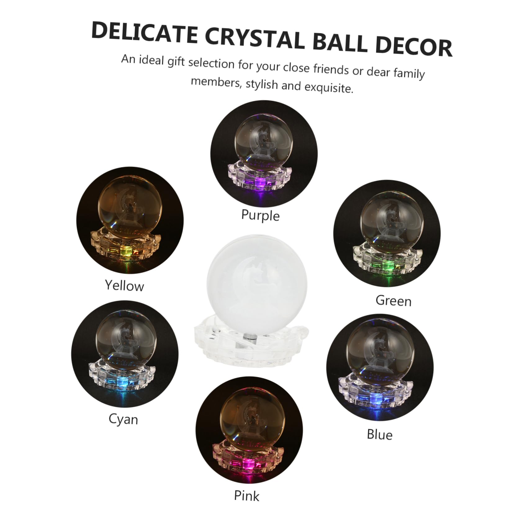 COHEALI 1pc Unicorn Crystal Ball Lamp Glowing Home Decor with Removable Base Delicate Night Light for Bedroom Living Beautiful Household Ornament Present Choice
