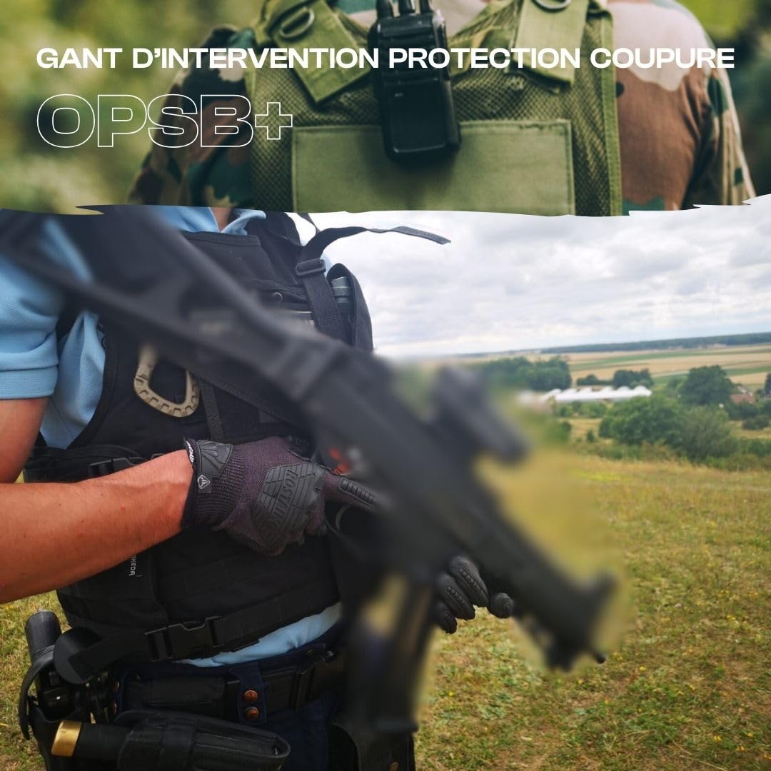 ROSTAING Guantes tácticos OPSB+ – Par de guantes de intervención reforzados – Ideal para actividades de Airsoft, Paintball y Caza – Compatible con pantallas táctiles, anticorte y protección contra