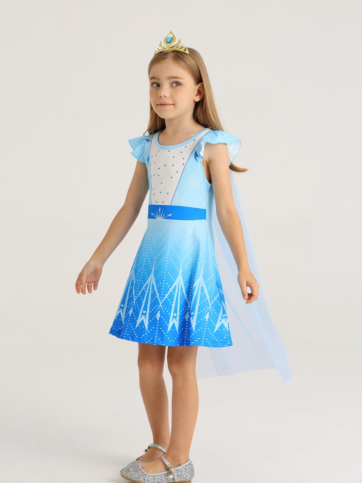 WonderBabe Girls Princess Costumes Snow Queen Princess Dresses Fancy Dress Up with Cape for Toddler Christmas Snow Party Cosplay size 3-4t