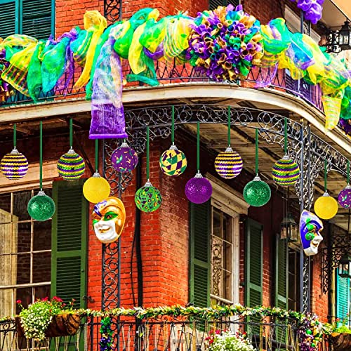 16Pcs Mardi Gras Ball Ornaments, Shatterproof Mardi Gras Decoration Tree Balls For Mardi Gras Holiday Ornaments New Orleans Party #TOP3