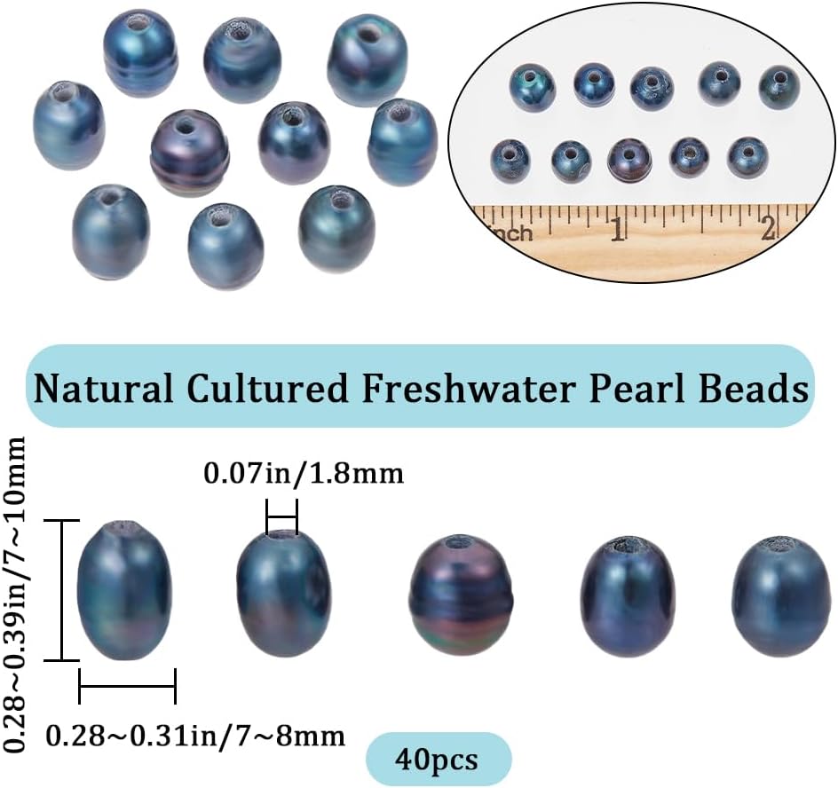 Beebeecraft 1 Box 40Pcs Pearl Beads Natural Cultured Freshwater Black Large Hole Pearl Beads Connector for Earring Bracelet DIY Jewelry Making