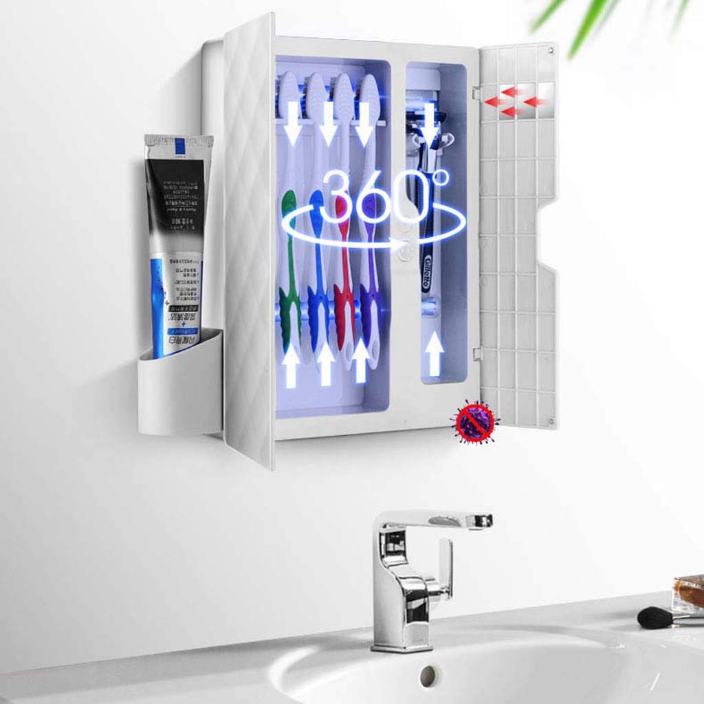 TJH Esterilizador de Cepillo de Dientes eléctrico Inteligente, Caja de Almacenamiento de Cepillo de Dientes de Secado por esterilización UV, Rack para Dispositivos de Pared para Herramientas dentales