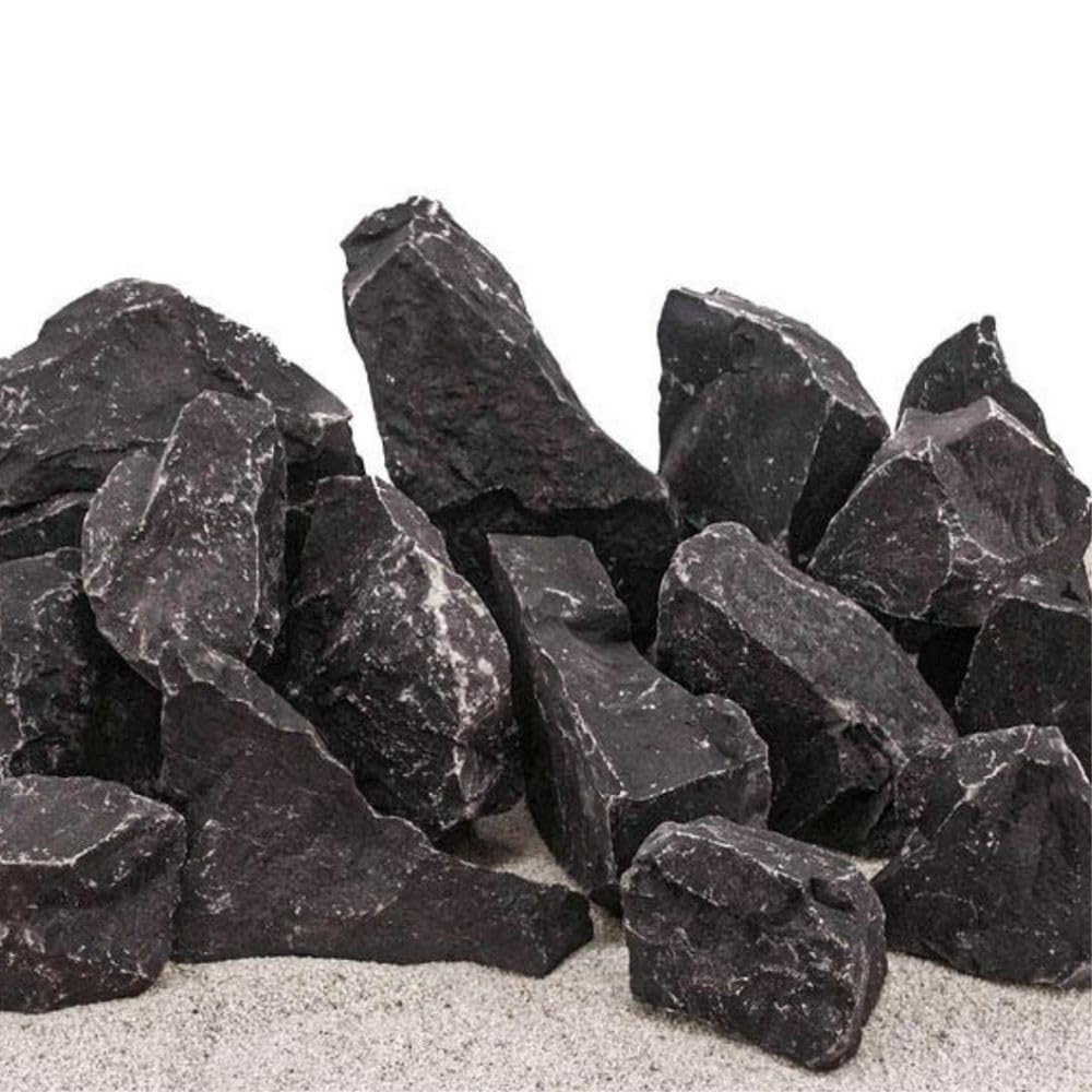 AquaOne Aquarium Steine Schwarzer Felsen I Natursteine Gr.XXL 1 Stück 4-8kg pro Stein I Aquascaping Gestein Schwarz Dekoration Terrarium Nanobecken Landschaft