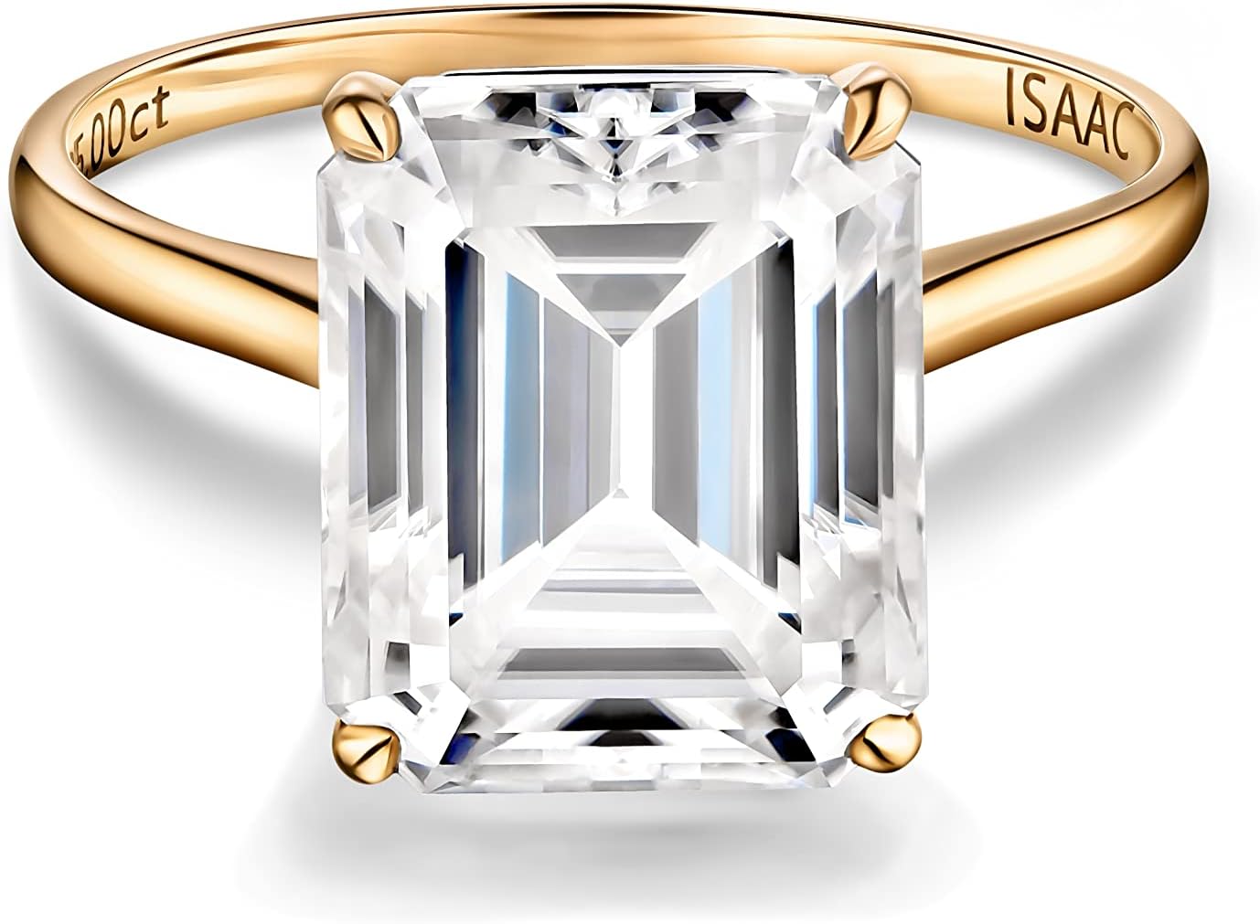 ISAAC WOLF Natural 14k Gold Ring Emerald Cut 5 Carat Moissanite Ring Solitaire