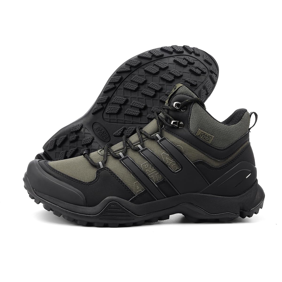 Men's Mid Waterproof Hiking Boots Lightweight Approach Trekking Comfortable Backpacking Non Slip Work Shoes Outdoor Camping Travel Cross Trainer Sneakers Blackgreen Size 11.5