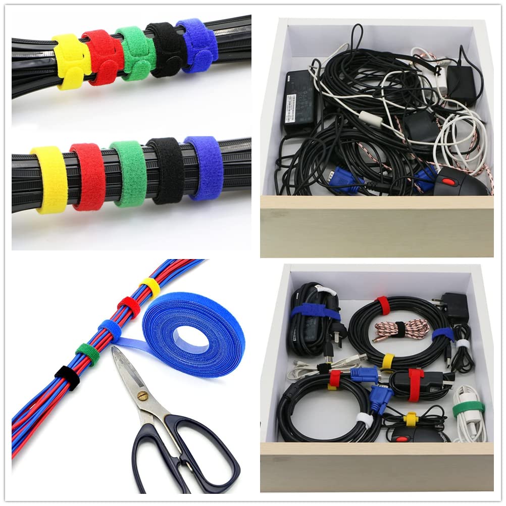 Colorate Fascette Fermacavi 7 Rotoli,Fascette cavi Regolabili Lunghezza,12mm x 5M Cinghie Fermacavi,Riutili Zzabile,per Organizzare cavi,Home,Ufficio,Cucire e DIY Artigianato