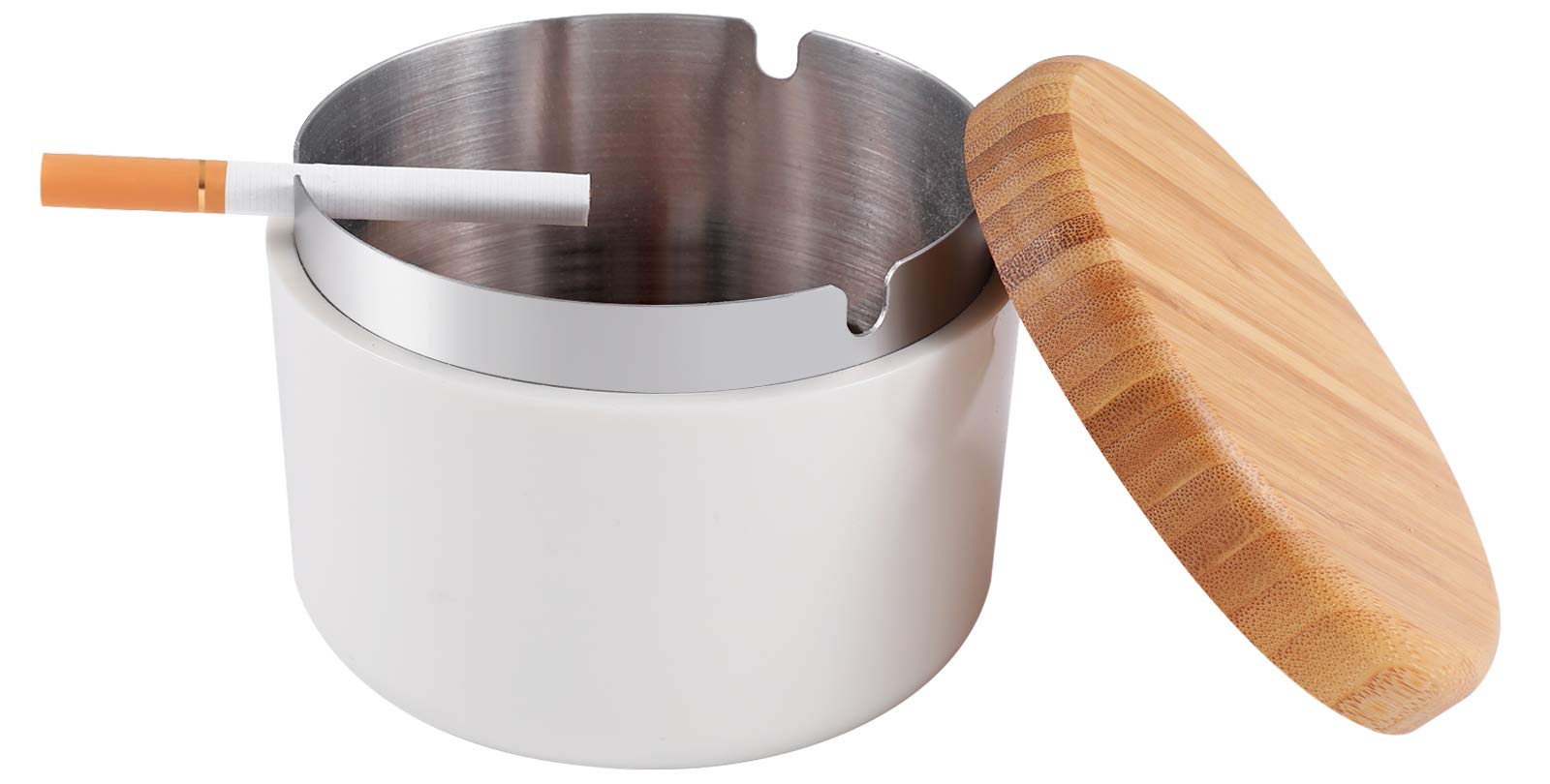 Ashtrays for Cigarettes Indoor or Outdoor FriyGardcn Ashtray Cool Cute Ashtray for Outside White Plastic Ashtray with a Stainless Steel Liner Ash Tray for Patio, Office and Home