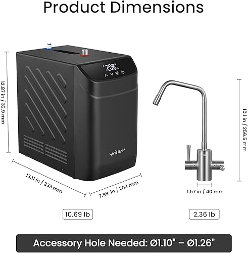 Miniatura 3 de Dispensador de agua caliente instantáneo WINTEMP, tanque de acero inoxidable de 3.4 cuartos con grifo de agua fría y caliente debajo del fregadero,