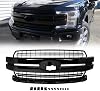 Front Upper Grille Assembly Compatible With 2018 2019 2020 Ford F150 Lariat Style N1 Blue Jeans Metallic Shell with Black Base Replace for JL3Z8200HB JL3Z8200GB