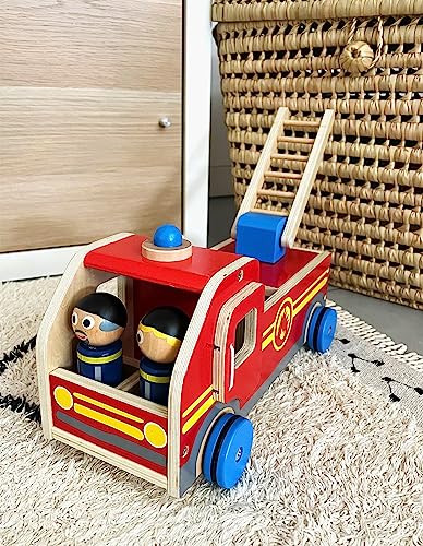Grande voiture de pompiers en bois avec échelle de secours mobile et figurines Small Foot - 2