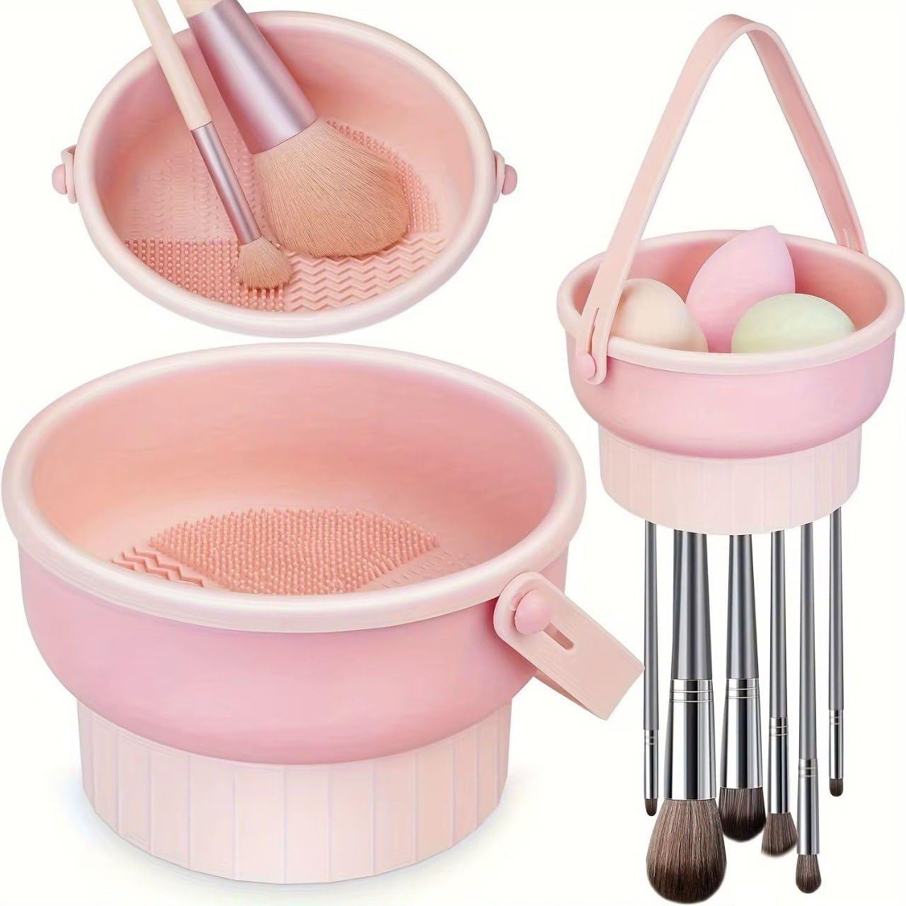 3 in 1 Silicone Makeup Brush Cleaner Bowl with Drying Holder | Makeup Brush Cleaning Mat for Brushes and Sponges | Portable Cosmetic Brush Scrubber Cleaning Tool-picture-15