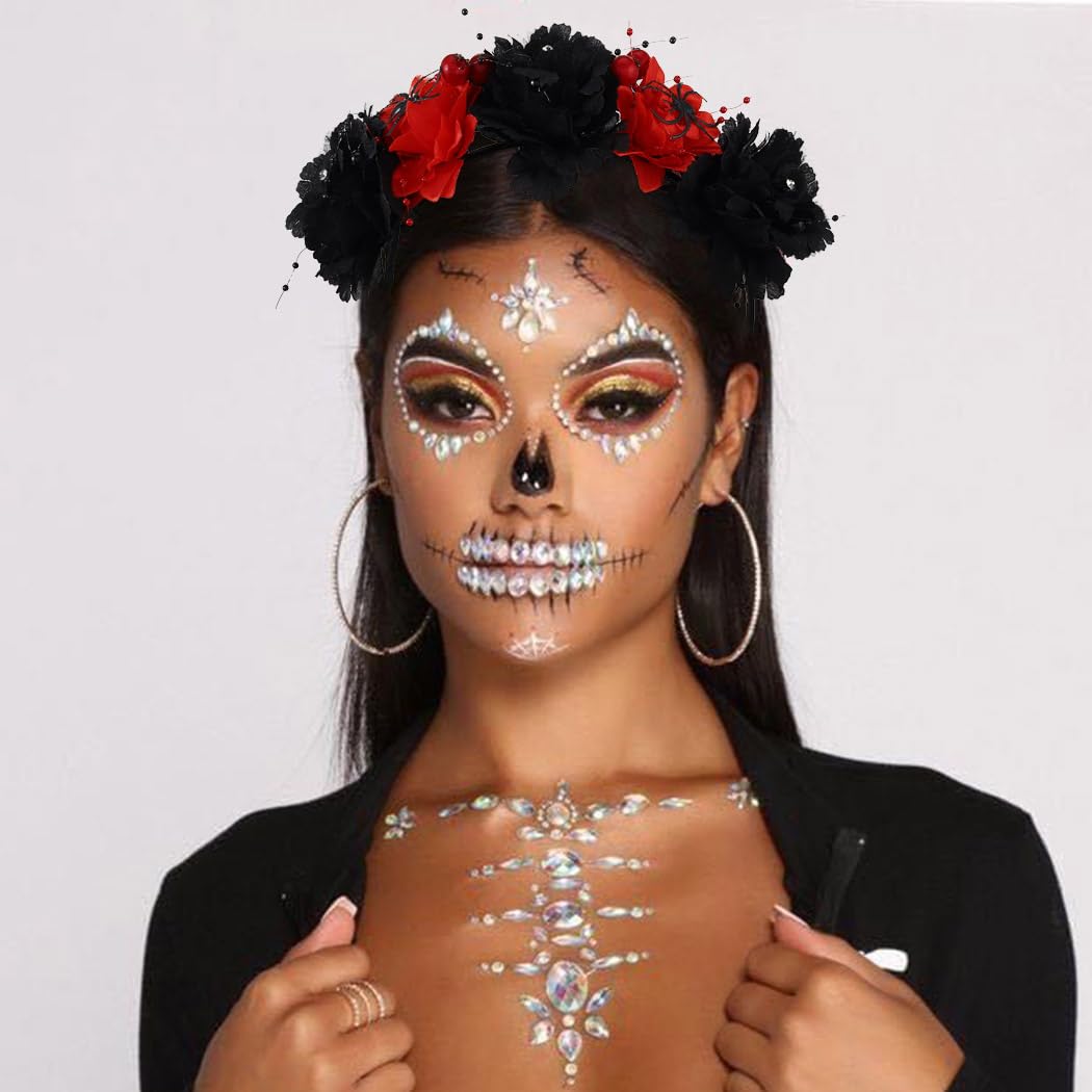 Fashband Halloween Headband Light up Flower Headbands Skull Hair Band Day of the Dead Hair Accessories for Women - Image 3