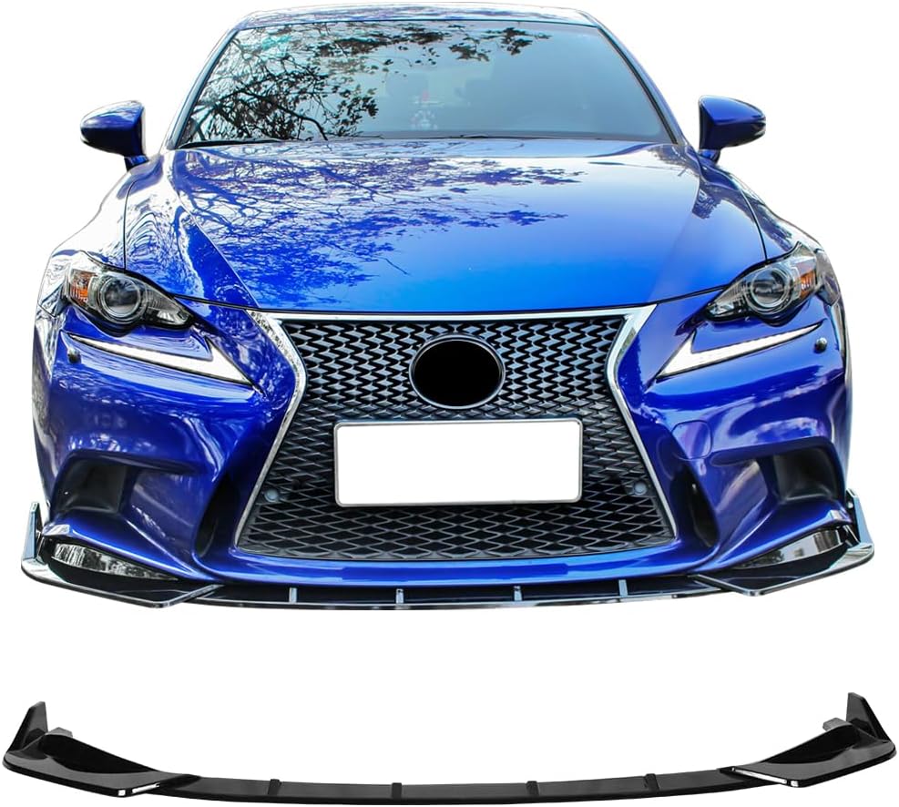 IKON MOTORSPORTS, Front Bumper Lip Compatible with 2014-2016 Lexus is F Sport Sedan 4 Door, ABS Plastic Gloss Black IKON Style Front Bumper Lip Body Kit Spoiler