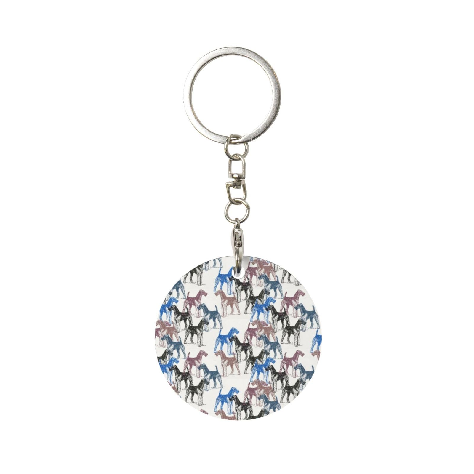 EgoMed Round Metal Keychain, Metal Keychains Keyring Car Key Chain Ring Holder 1 pc, Airedale Terriers Stencil