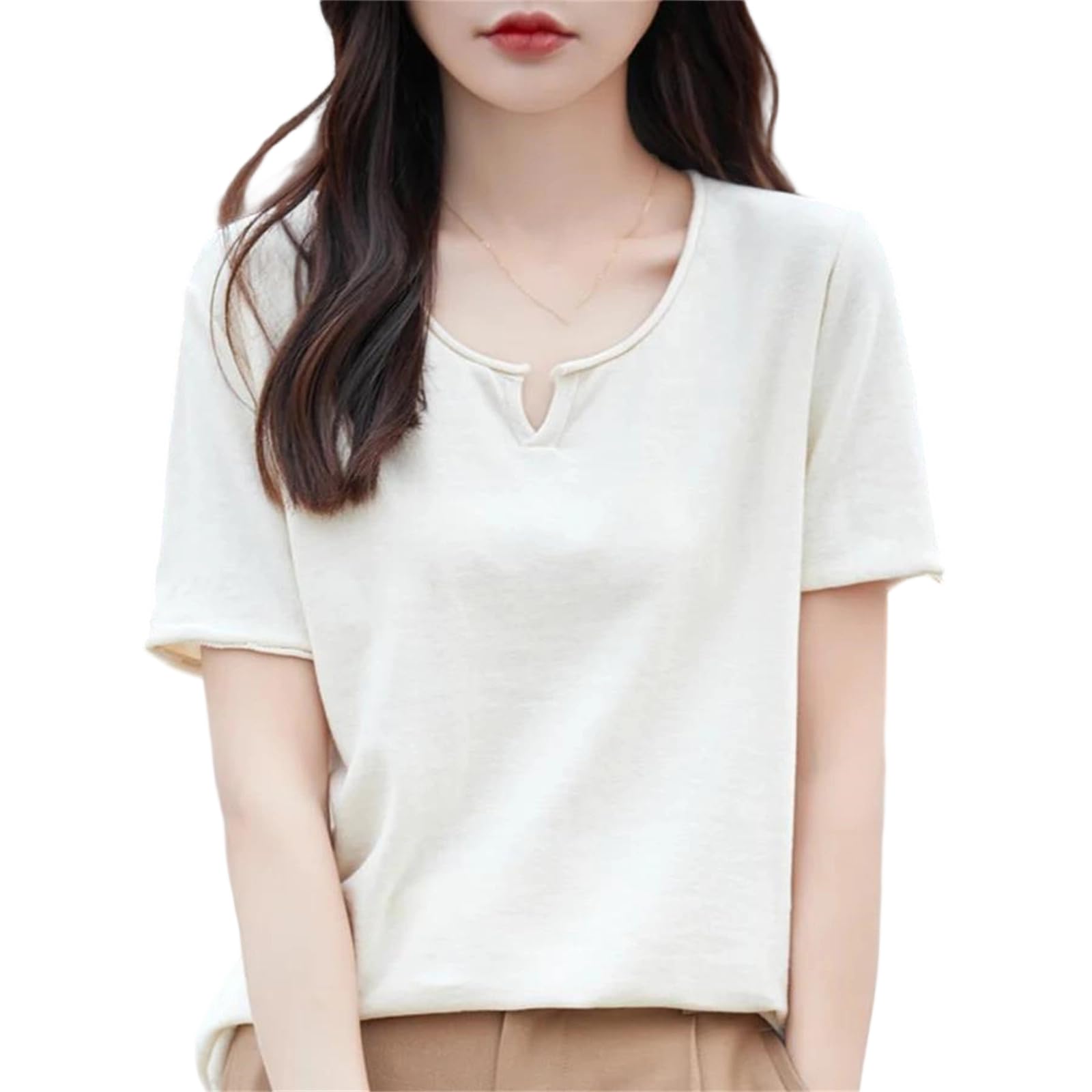 Maglietta estiva da donna a maniche corte in cotone tinta unita casual pullover sottili magliette alla moda top femminili