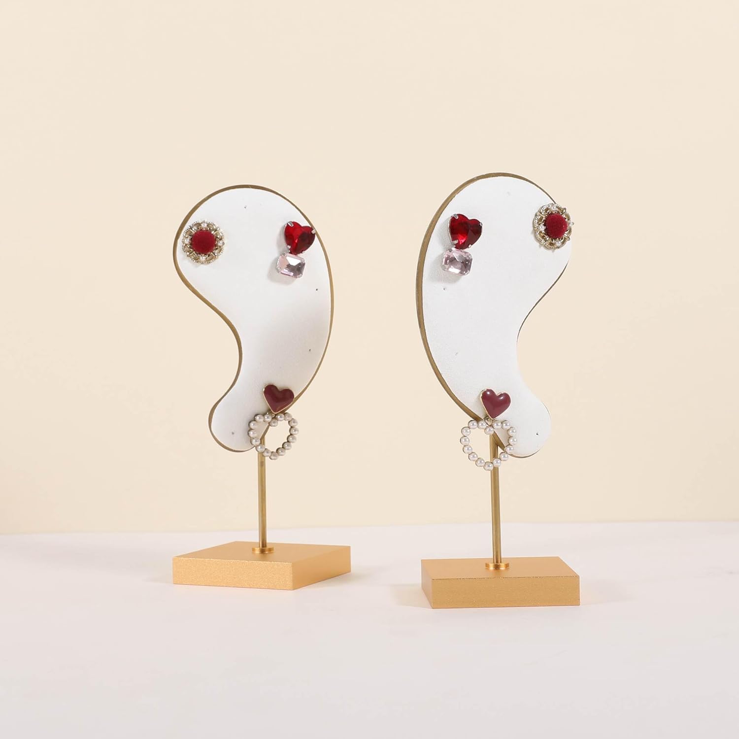 Earring Display Stand for Women, Jewelry Earring studs holder, Suede Ear-Shaped Jewelry Organizer with 7 Holes & Sturdy Aluminum Base【White Color, Right Ear Design】