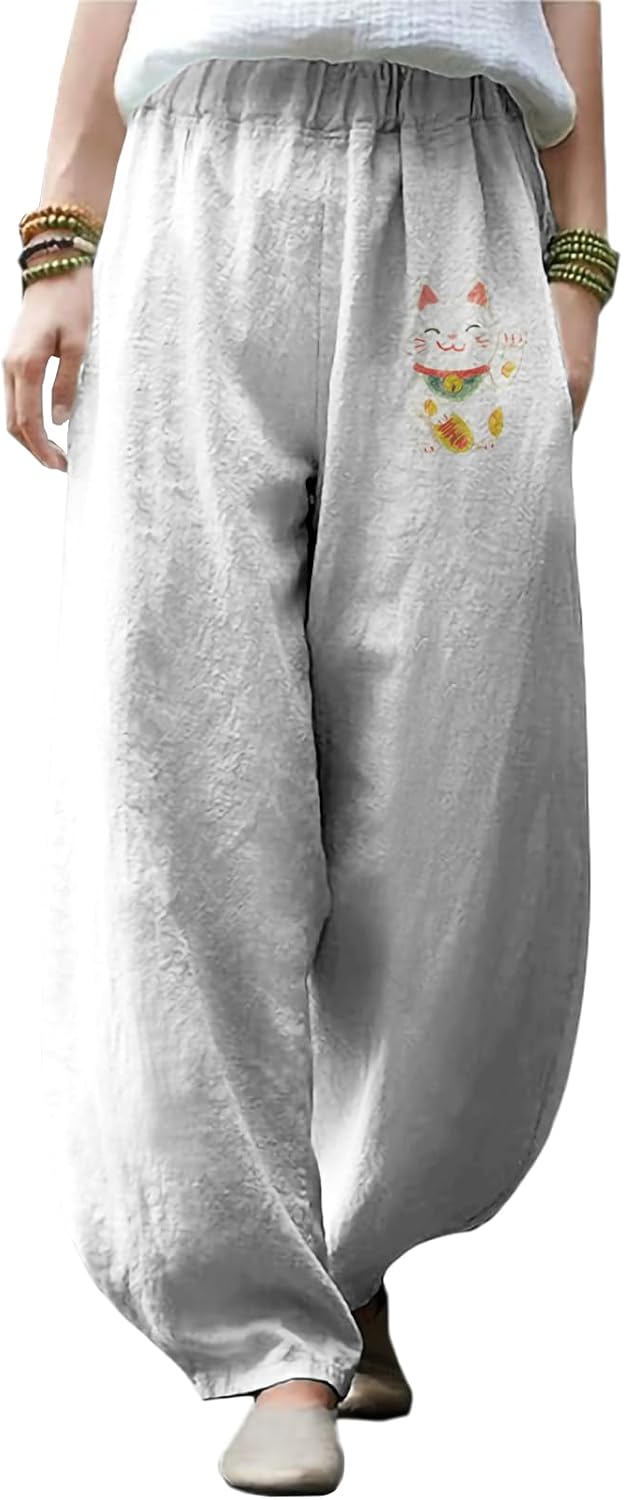 Women Wide Leg Pants Casual Yoga Pants Lightweight Elastic Waist Work Trousers for ...