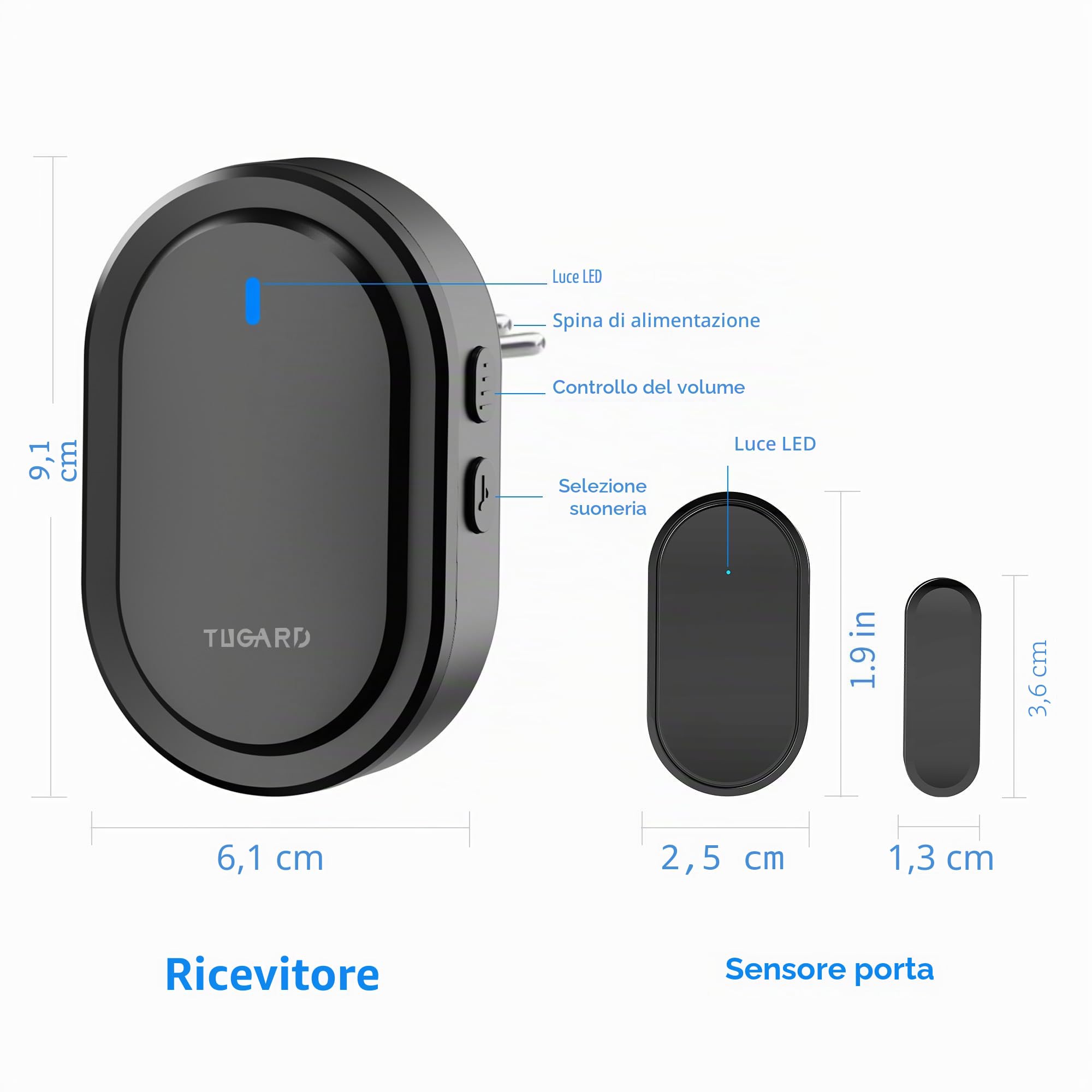 Rilevatore di campanello senza fili per porte e finestre, 39 suonerie, 2 campanelli di allarme 4 coppie di sensori di porta,Sistema di allarme per la sicurezza domestica, nero