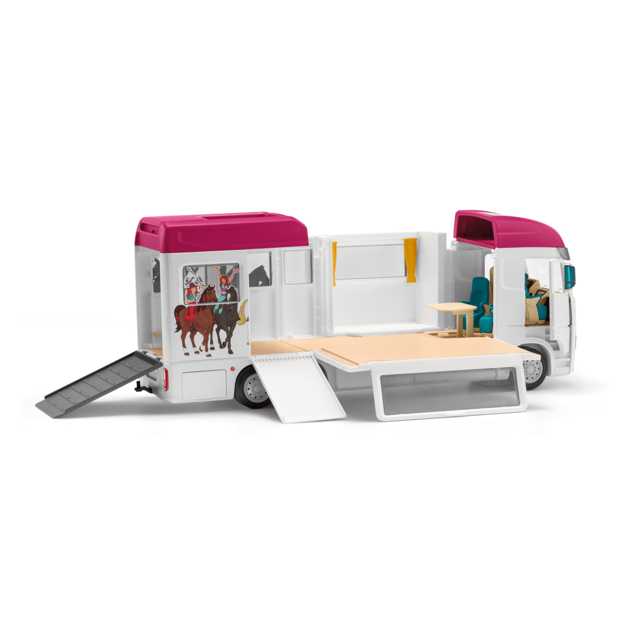Schleich Horse Club | Pferdetransporter 42619 | ab 5 Jahren | 227 Teile | Pferde Spielzeug mit Wohnmobil, Transporter, Pferdebox, 3 Pferden, 3 Figuren & Pool mit echtem Wasser | Geschenk für Kinder